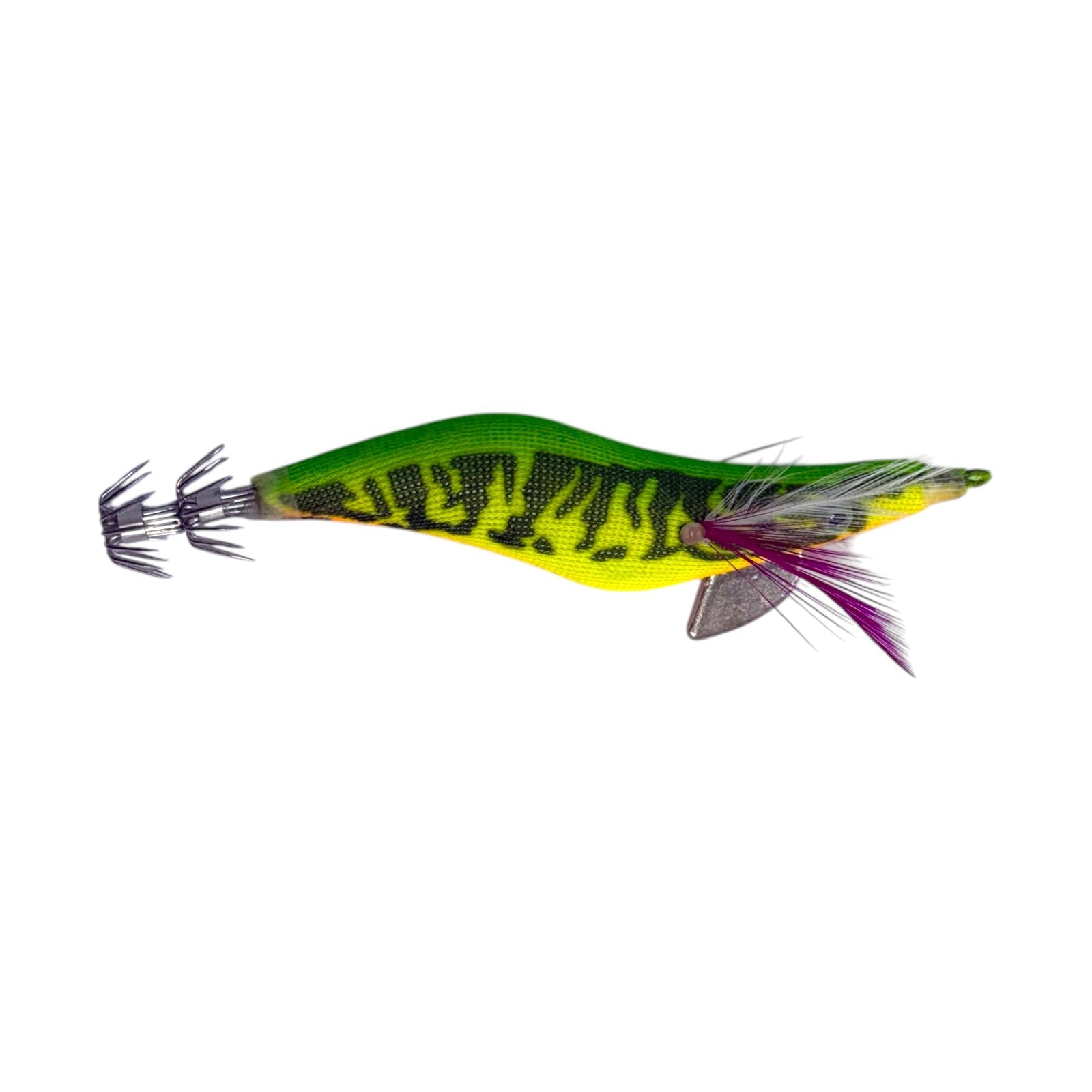 Forceten Inked Squid Jig - Lime Tiger Glow