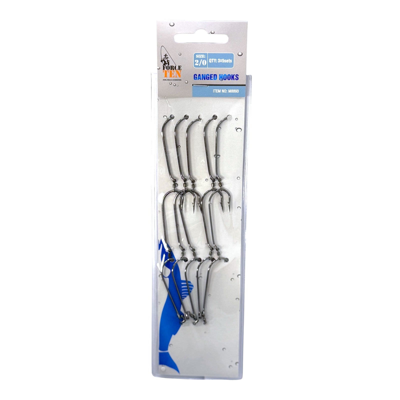 Forceten Size 2/0 Gang Fishing Hooks - 5 Pack
