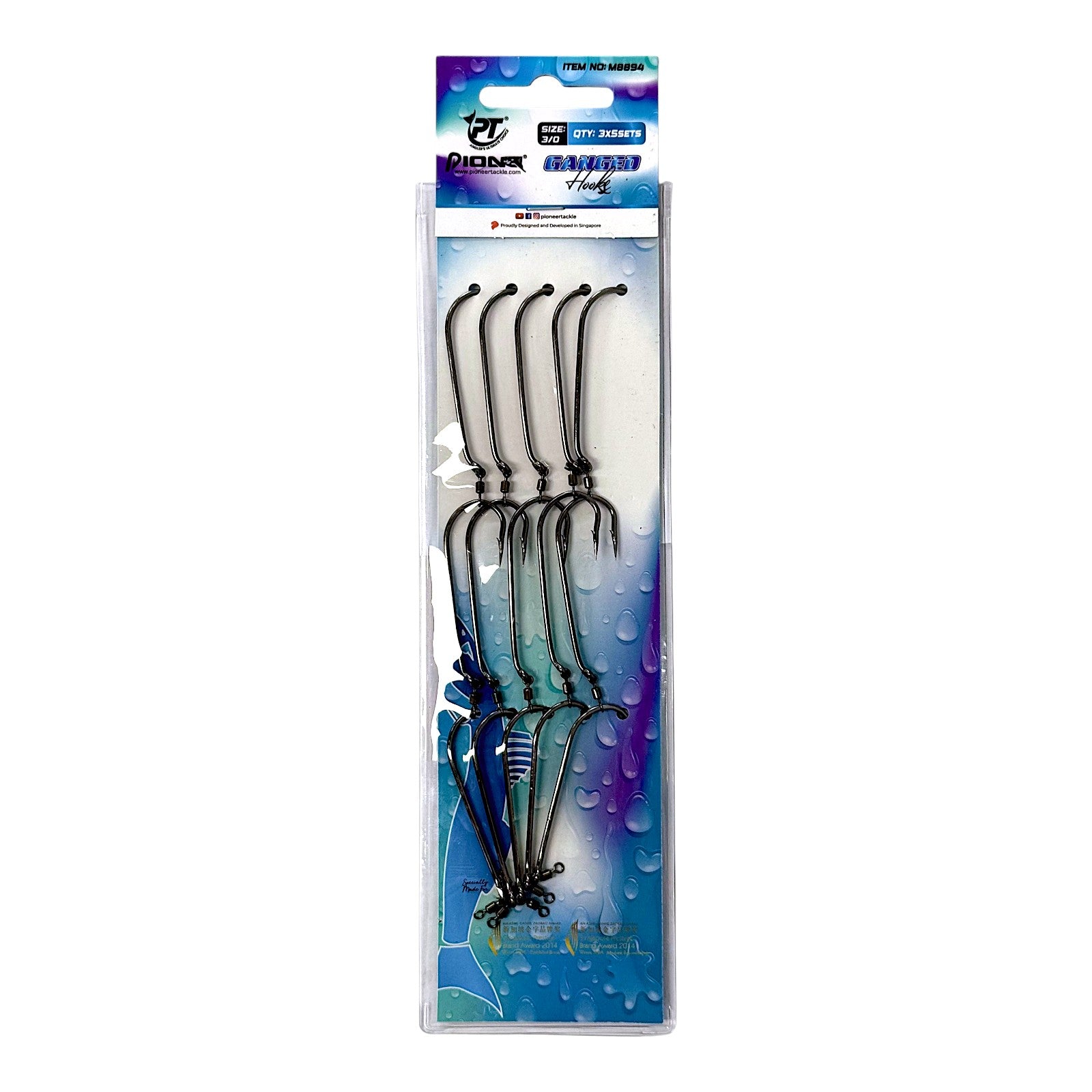 Forceten Size 3/0 Gang Fishing Hooks - 5 Pack