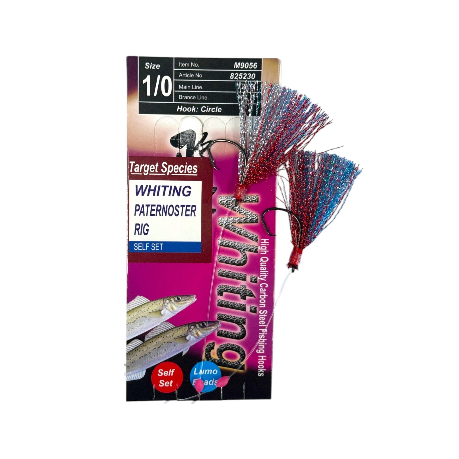 Tekken Whiting Paternoster Fishing Rig Assorted Colours With Glow Beads - 4 Pack