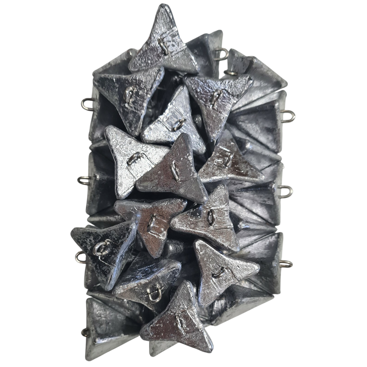 Rivernsea 34-piece pack of 5oz lead star fishing sinkers with smooth finish and stainless steel eyelets